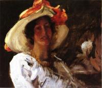 Chase, William Merritt - Portrait of Clara Stephens Wearing a Hat with an Orange Ribbon